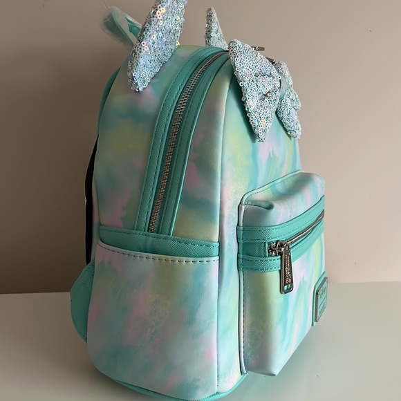 NEW Loungefly Disney Minnie Mouse blue Sequin Bow Mini Backpack and wallet set - Picture 12 of 12